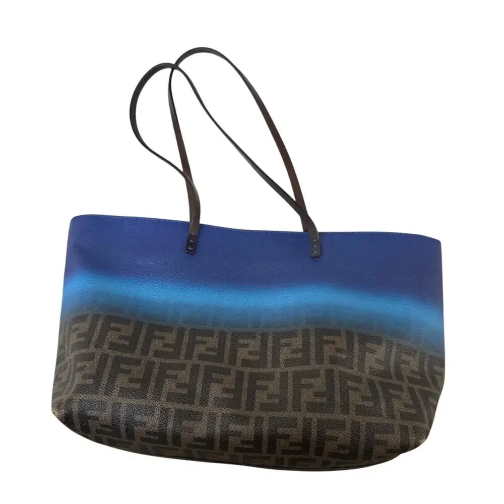 Fendi Ombre Zucca Spalmati Medium Roll Tote Tobacco Turquoise EUC - Picture 3 of 11